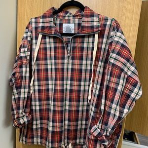 plaid flannel windbreaker with drawstring UO